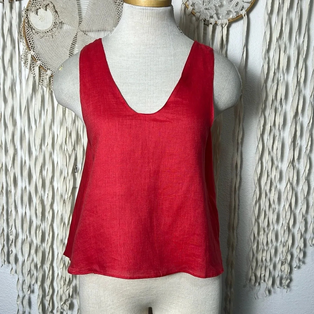 J. Marie Coral Linen Back Tie Tank Blouse Size Small
